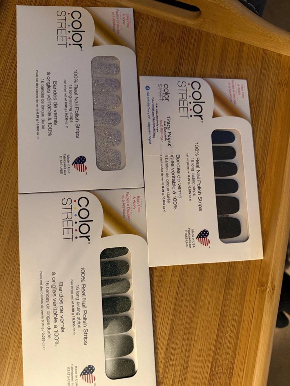 Color Street Nail Polish Strips — Silver Glitter, Black, Deep Green Glitter